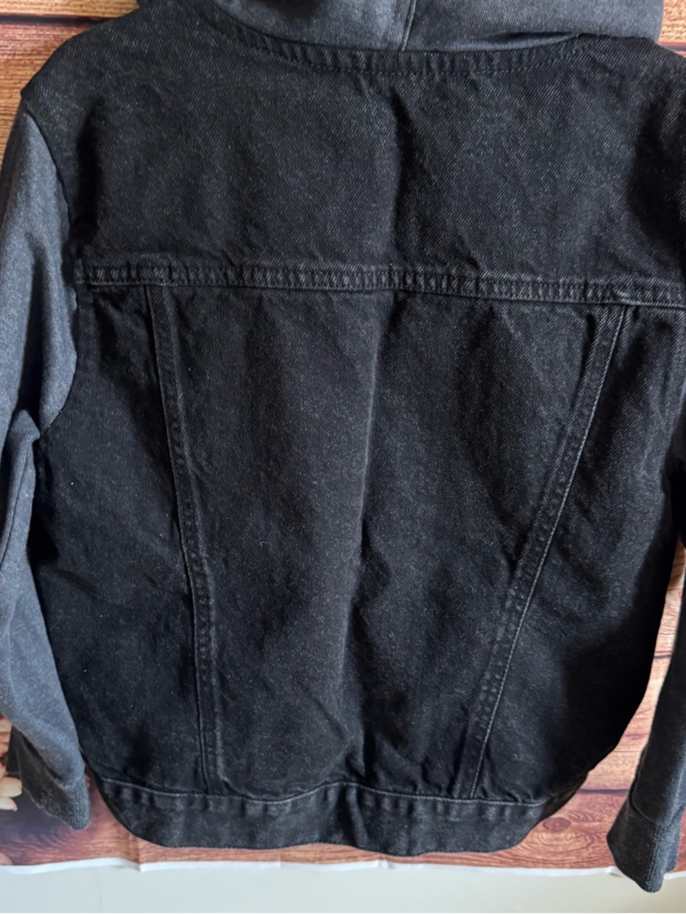 Boys Black Denim Jacket Hoodie Ring of Fire Size L - Picture 3 of 6